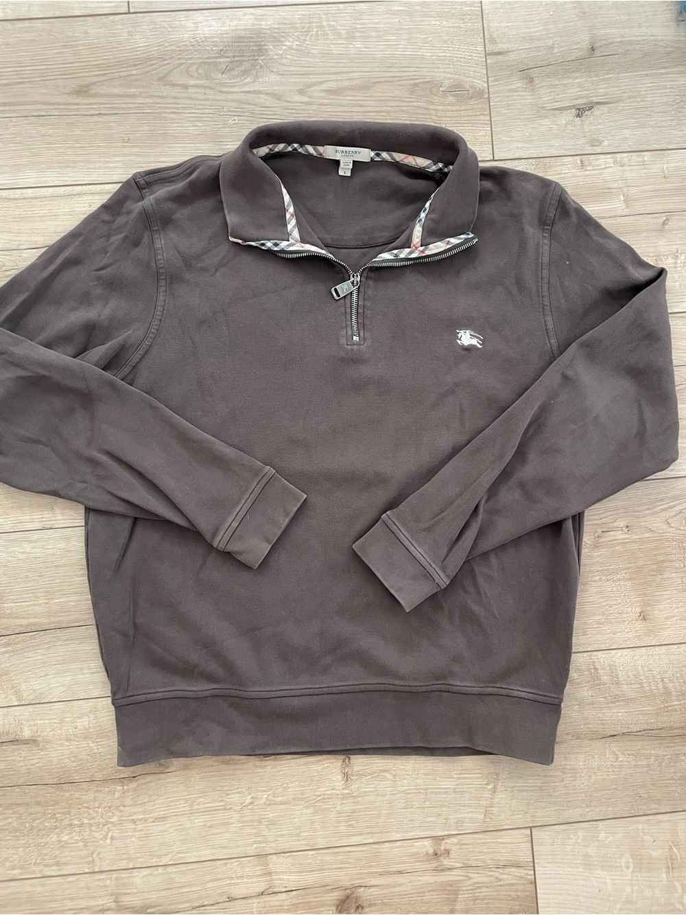 Burberry London Men's Quarter Zip Pullover Sweatshirt Brown L